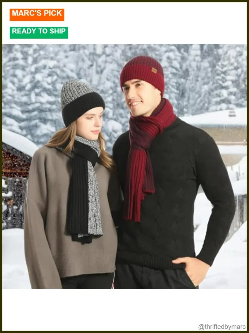 Winter Hat Scarf Gloves Set 3-Piece Acrylic Knit Beanie Fleece Lined